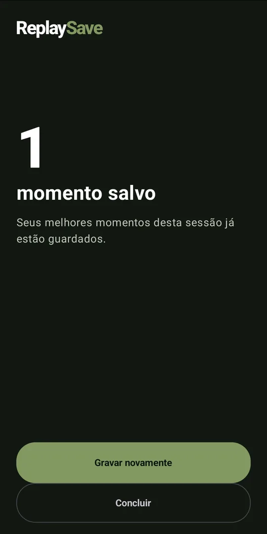 Tela do aplicativo mostrando 1 momento salvo